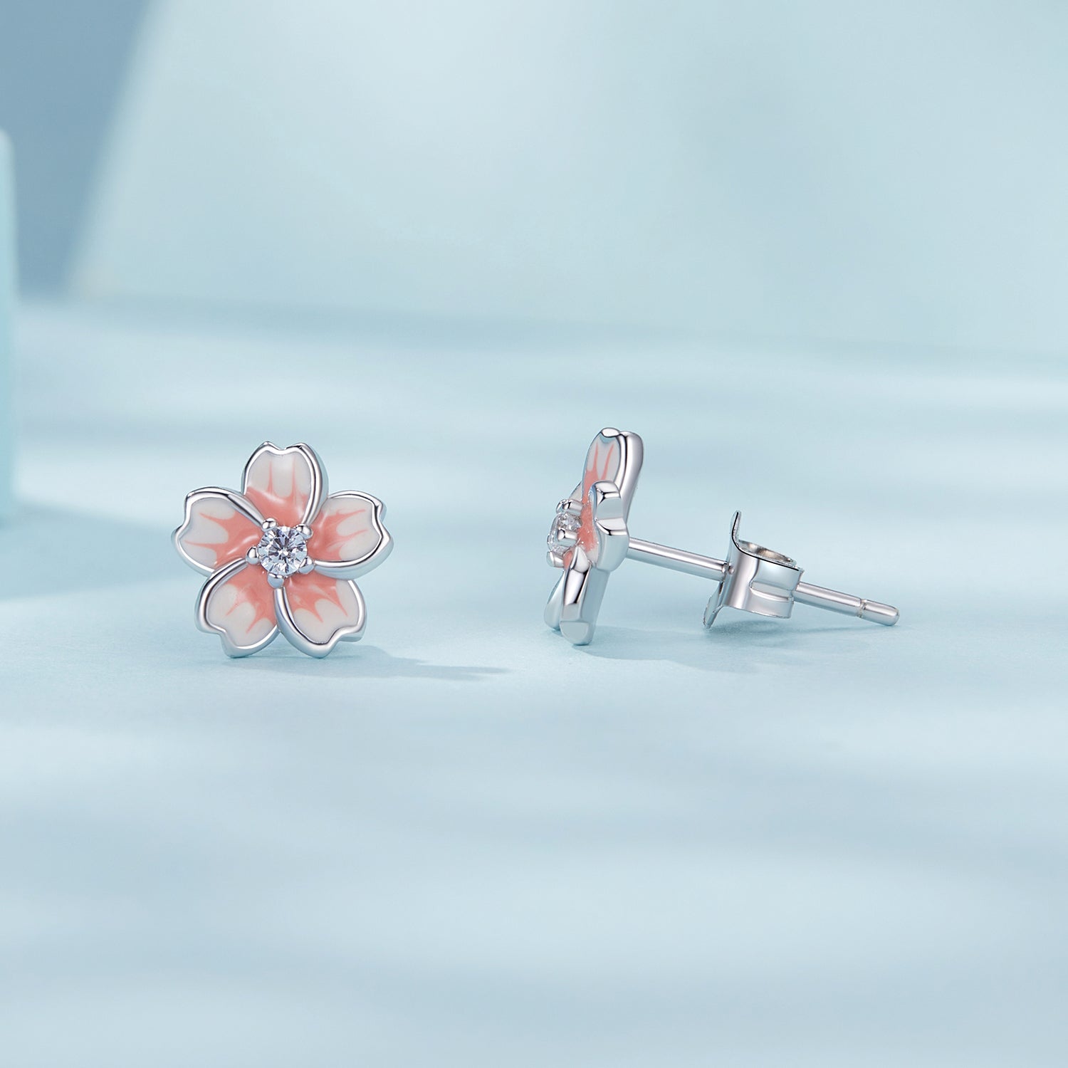 Gnoce Pink Gradient Cherry Blossom Sakura Stud Earrings_4