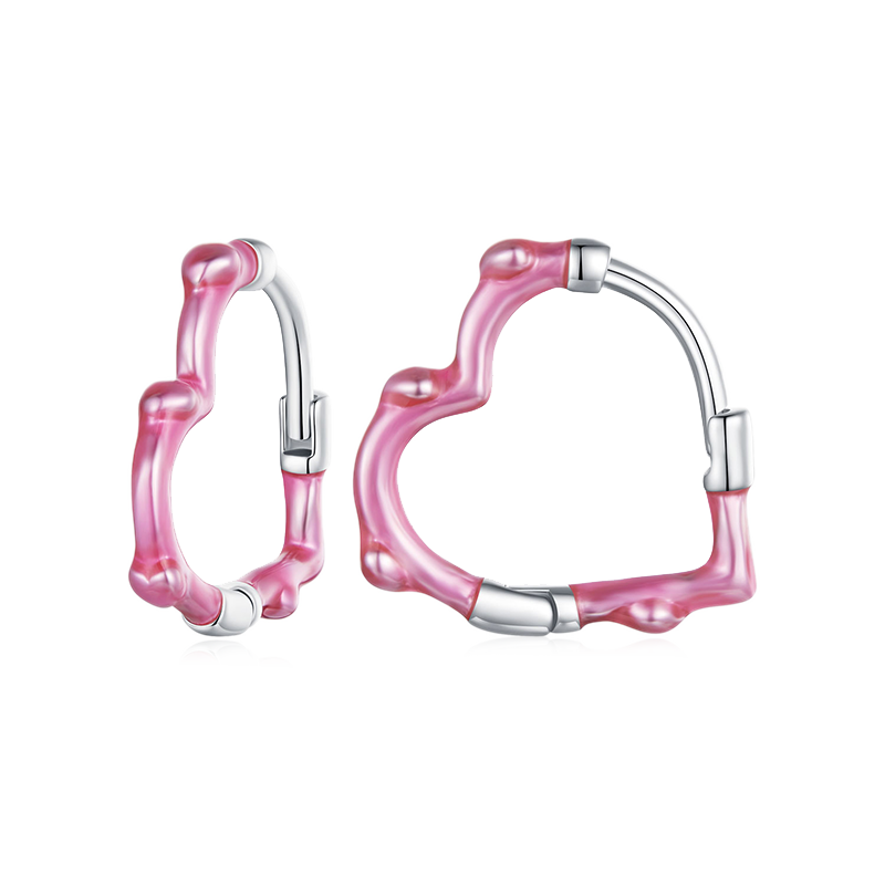 Gnoce Pink Heart Bamboo Joint  Hoop Earrings_1