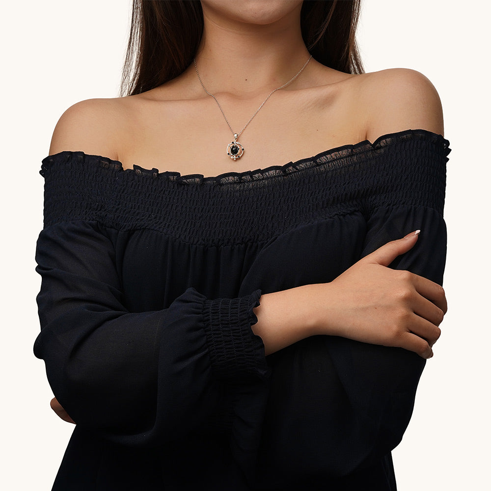 Gnoce Rotatable Natural Stone Black Onyx Galaxy Pendant Dangle Charm_4