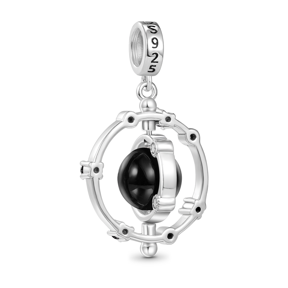 Gnoce Rotatable Natural Stone Black Onyx Galaxy Pendant Dangle Charm_2