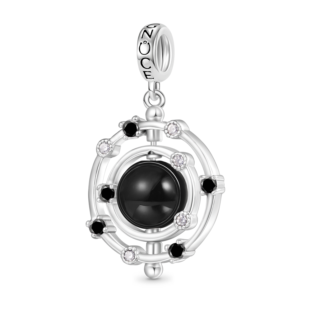 Gnoce Rotatable Natural Stone Black Onyx Galaxy Pendant Dangle Charm_1
