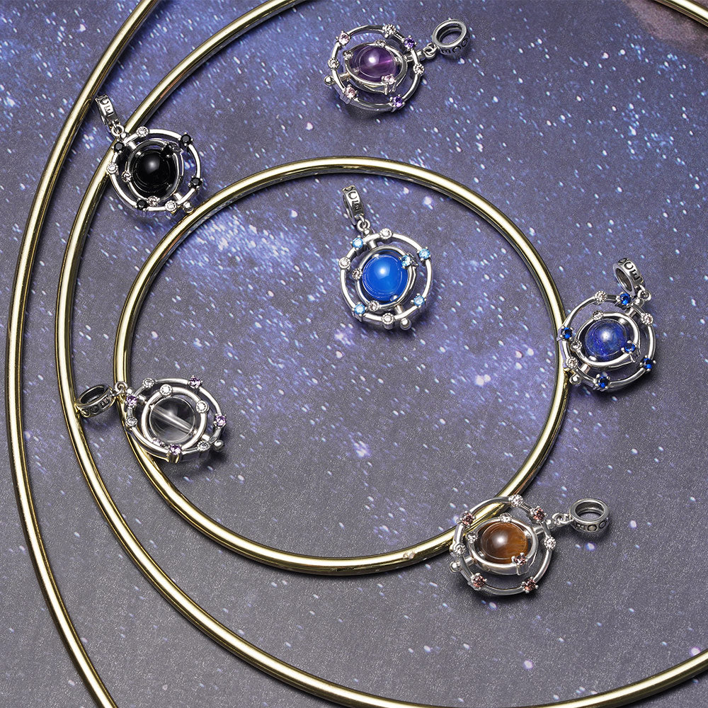 Gnoce Rotatable Natural Stone Tigereye Galaxy Pendant Dangle Charm_3