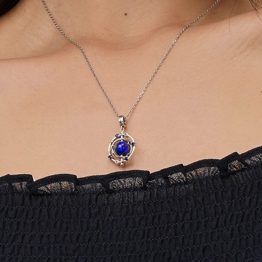Gnoce Rotatable Natural Lapis Lazuli Galaxy Pendant Dangle Charm_5