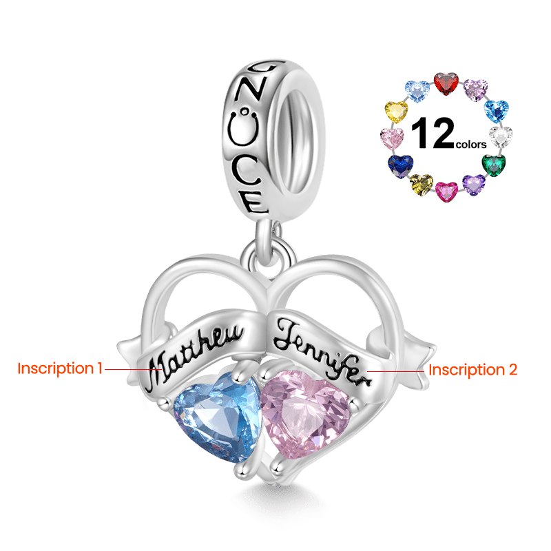 Gnoce Double Heart Engravable Name Birthstone Pendant Dangle Charm_2