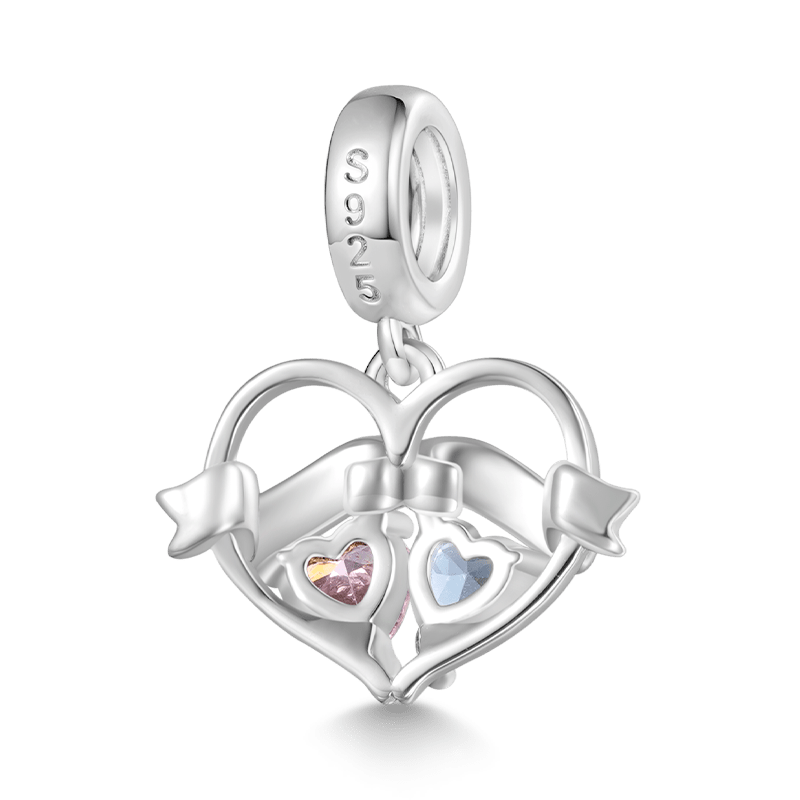 Gnoce Double Heart Engravable Name Birthstone Pendant Dangle Charm_3