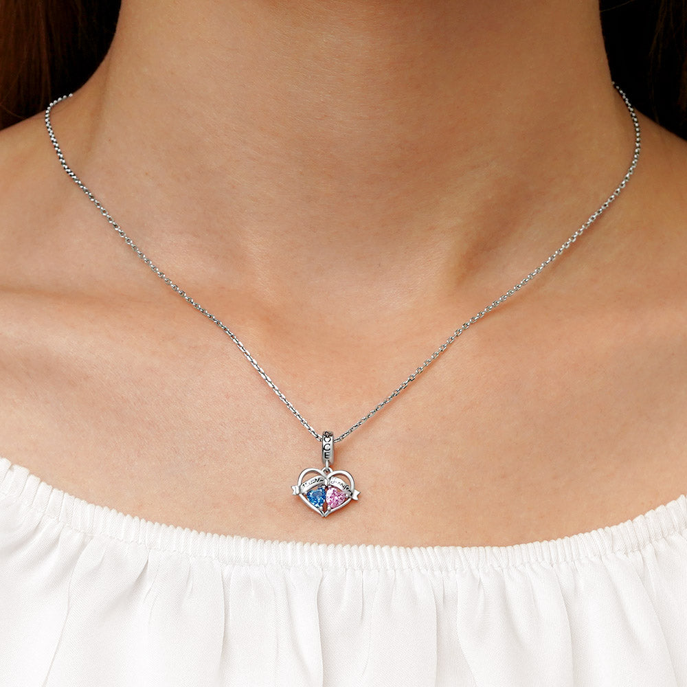 Gnoce Double Heart Engravable Name Birthstone Pendant Dangle Charm_5
