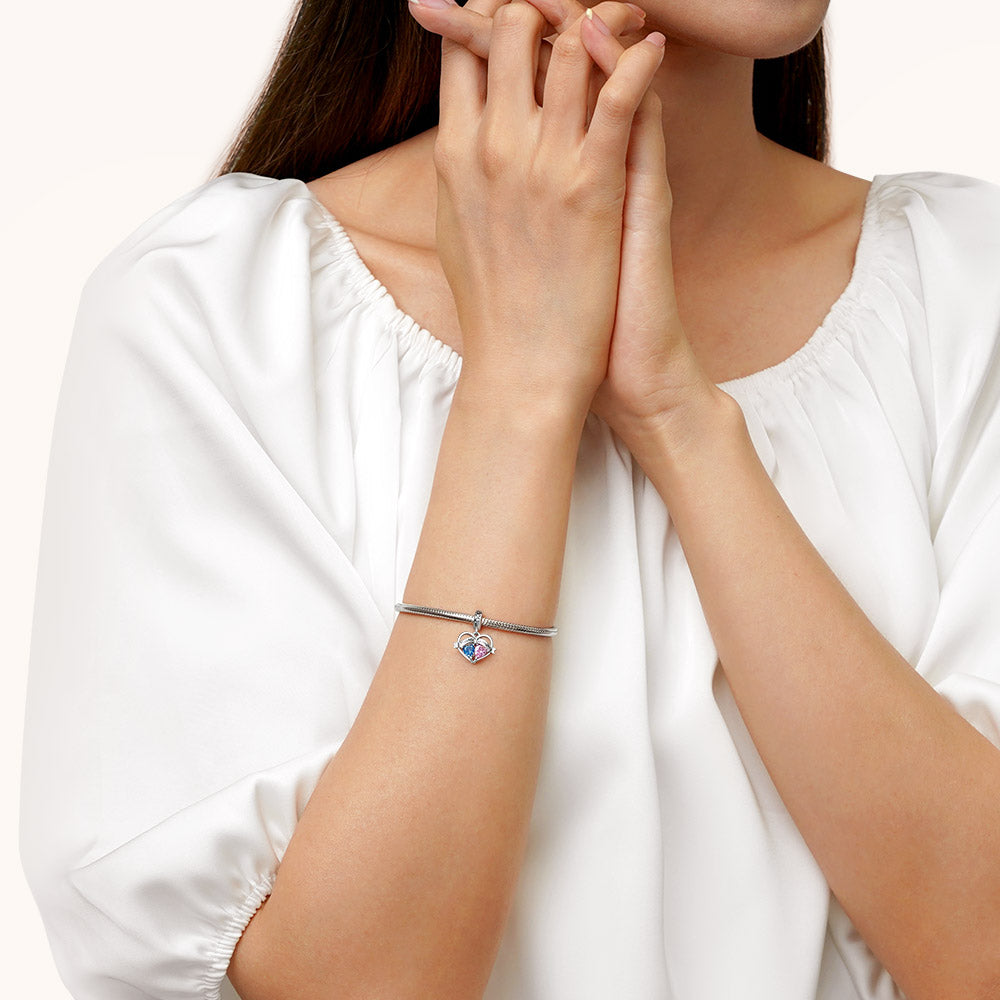 Gnoce Double Heart Engravable Name Birthstone Pendant Dangle Charm_6