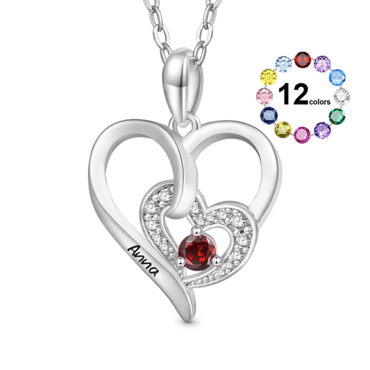 Gnoce Engravable Double Love Birthstone Necklace_1