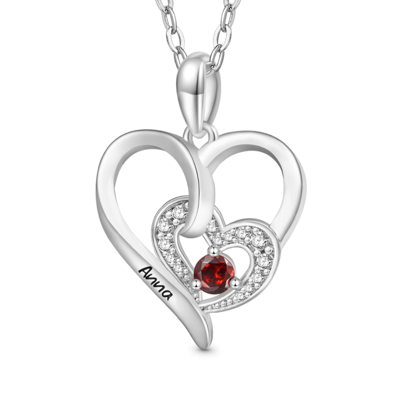 Gnoce Engravable Double Love Birthstone Necklace_3