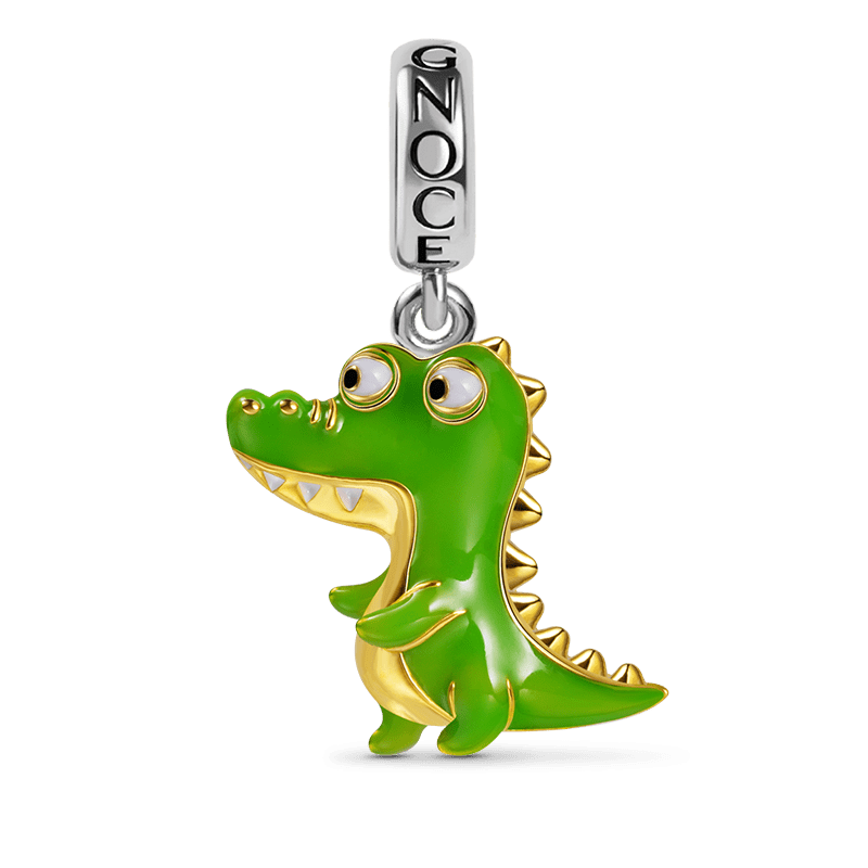 Green Alligator Pendant Dangle Charm Sterling Silver 18k Gold Plated_1