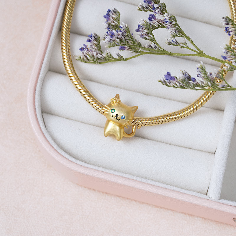 Cat Charm Bead Sterling Silver 18K Gold Plated_2