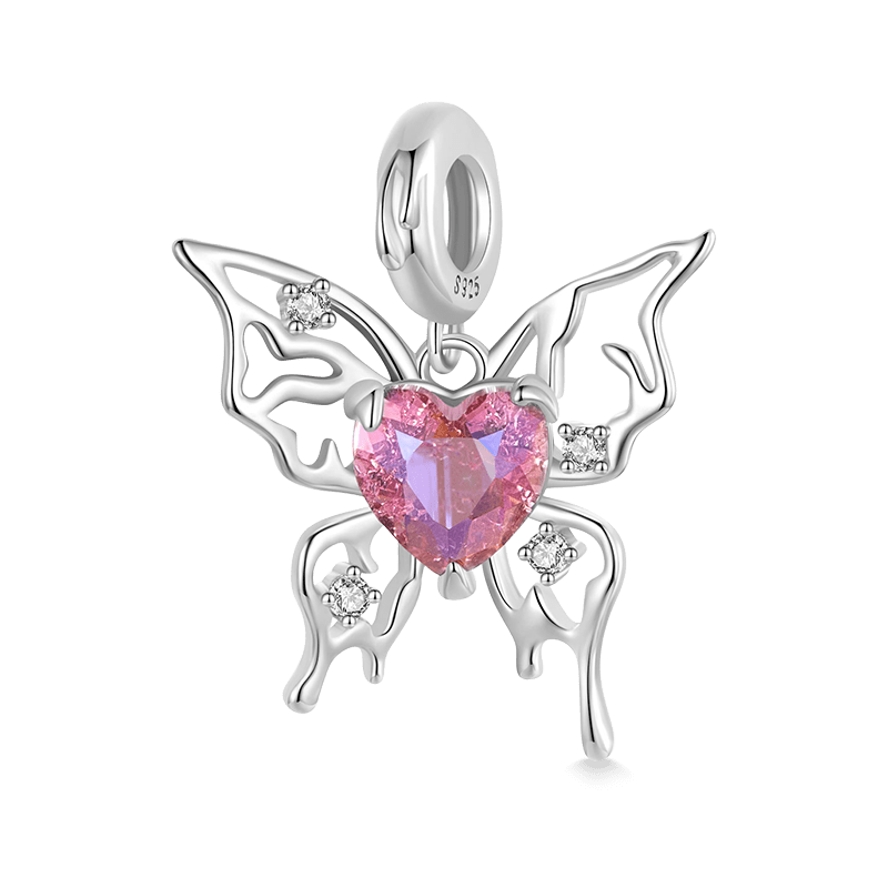 Gnoce Pink Heart Butterfly Pendant Dangle Charm_1