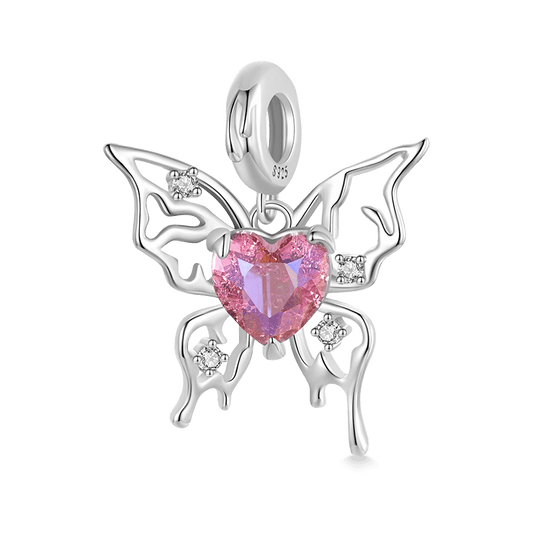 Gnoce Pink Heart Butterfly Pendant Dangle Charm_1