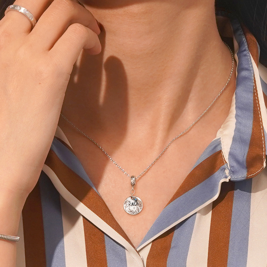 Gnoce Engravable Flowers Disk Pendant Dangle Charm_6