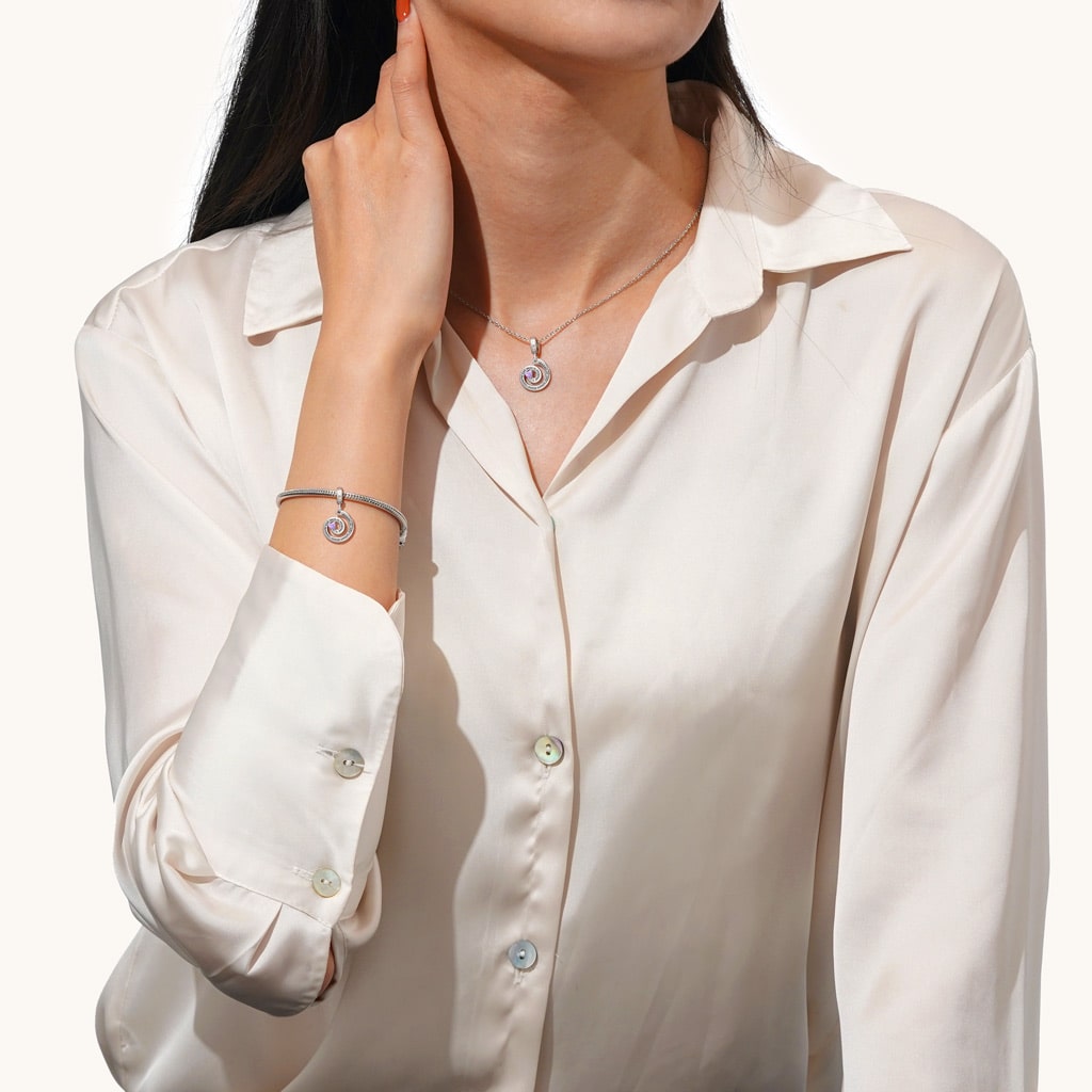 Gnoce "I promise to love you forever" Spiral Love Pendant Dangle Charm_4