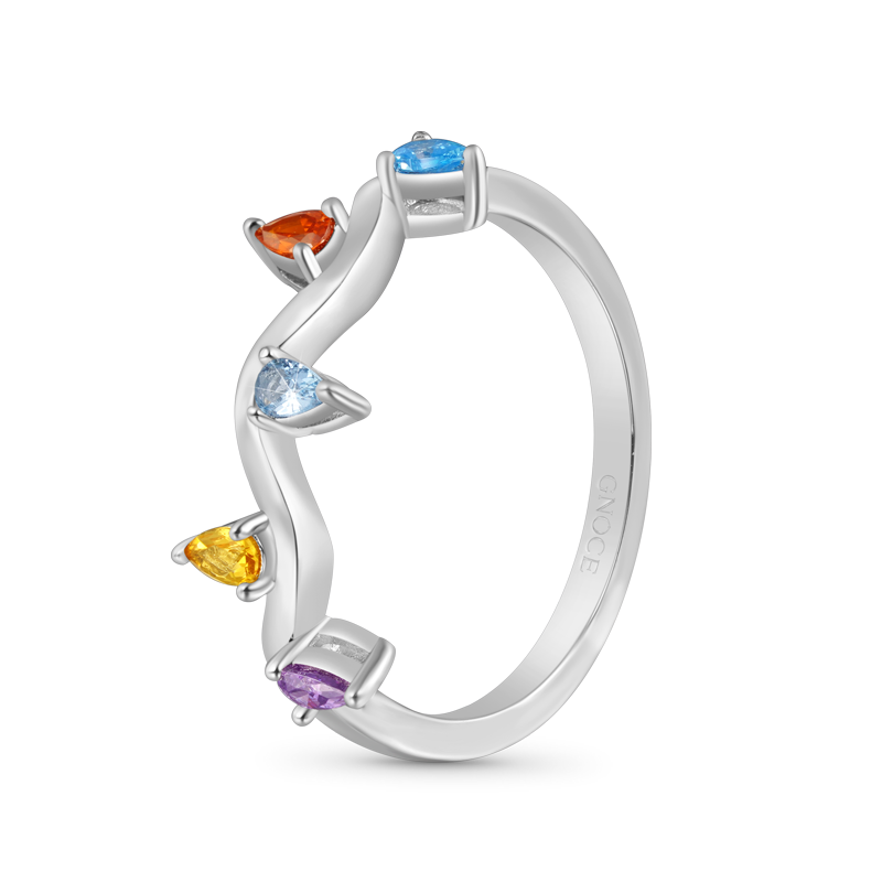 Gnoce Wavy Colorful Diamond Band Ring_2