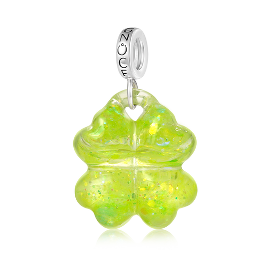 Gnoce Glitter Quicksand Four-leaf Clover Pendant Dangle Charm_2