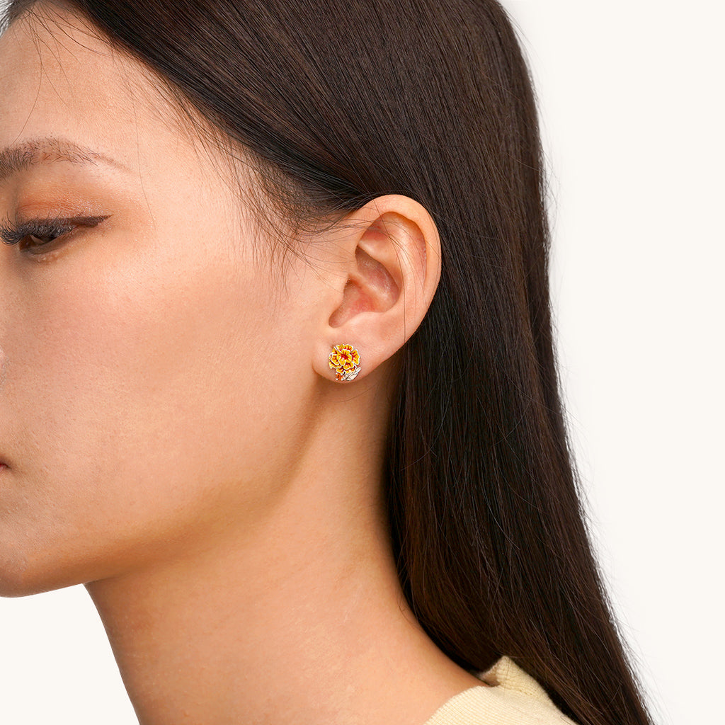 Gnoce Birthday Flower Series Tagetes Erecta Stud Earrings_4
