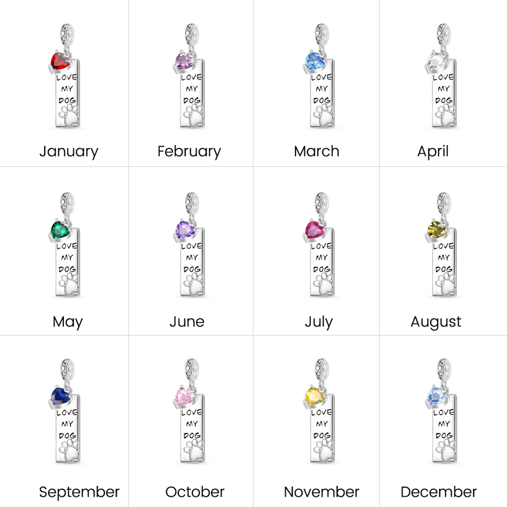 Gnoce Engravable Pet Dog Birthstone Pendant Dangle Charm_4