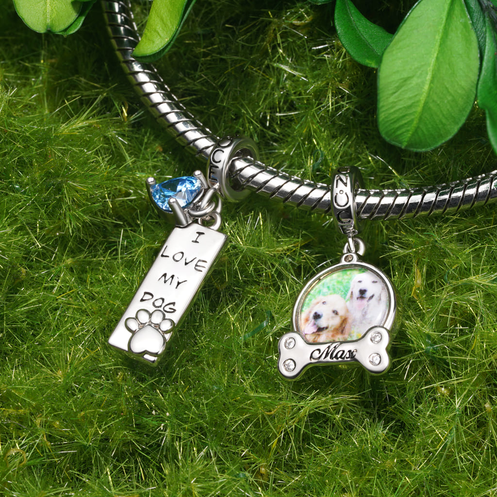 Gnoce Engravable Pet Dog Birthstone Pendant Dangle Charm_5