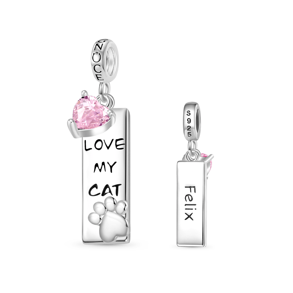 Gnoce Engravable Pet Cat Birthstone Pendant Dangle Charm_2