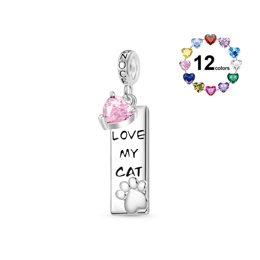 Gnoce Engravable Pet Cat Birthstone Pendant Dangle Charm_1