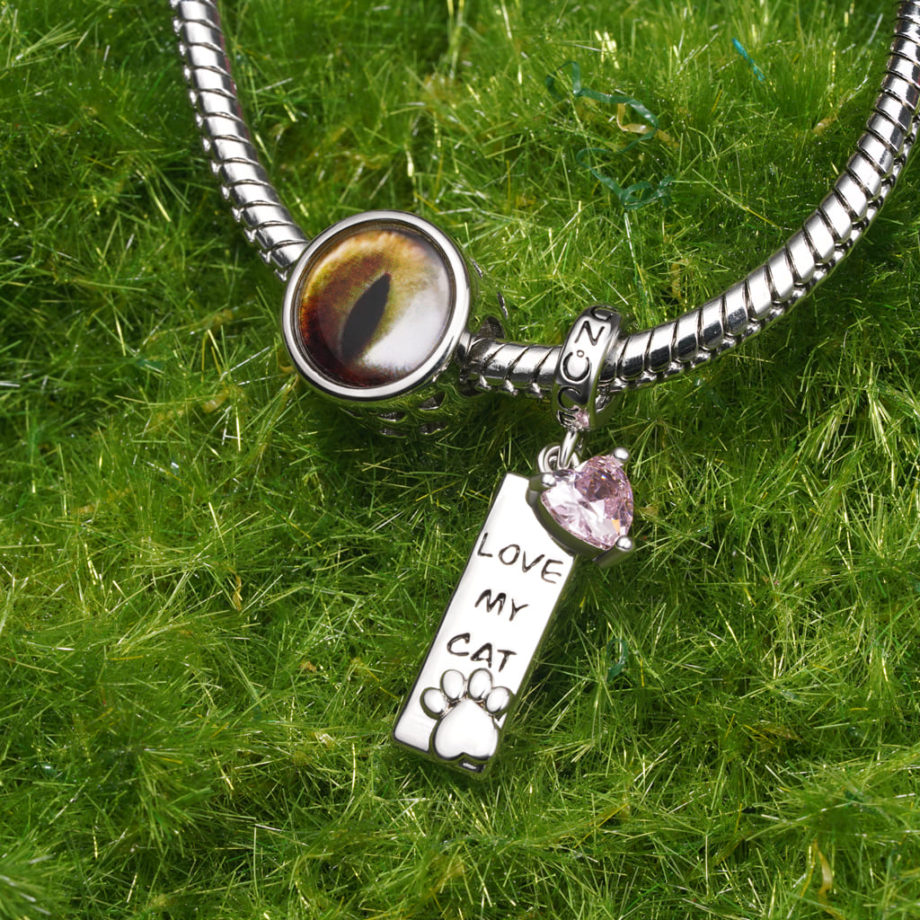 Gnoce Engravable Pet Cat Birthstone Pendant Dangle Charm_5