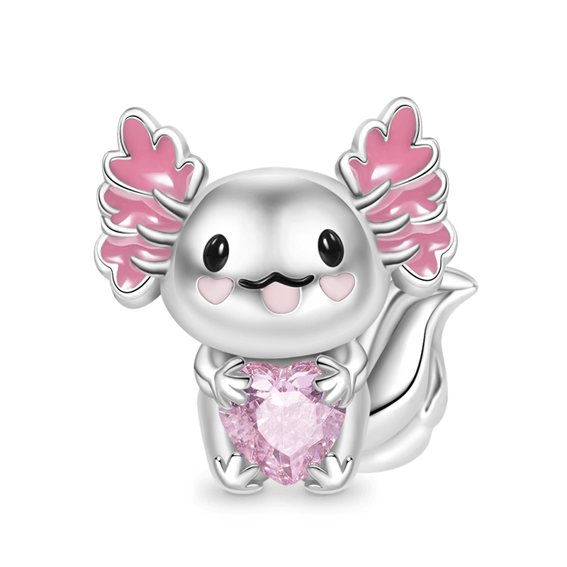 Mexican Axolotl Embraces Heart Gemstone Charm Bead Sterling Silver_1