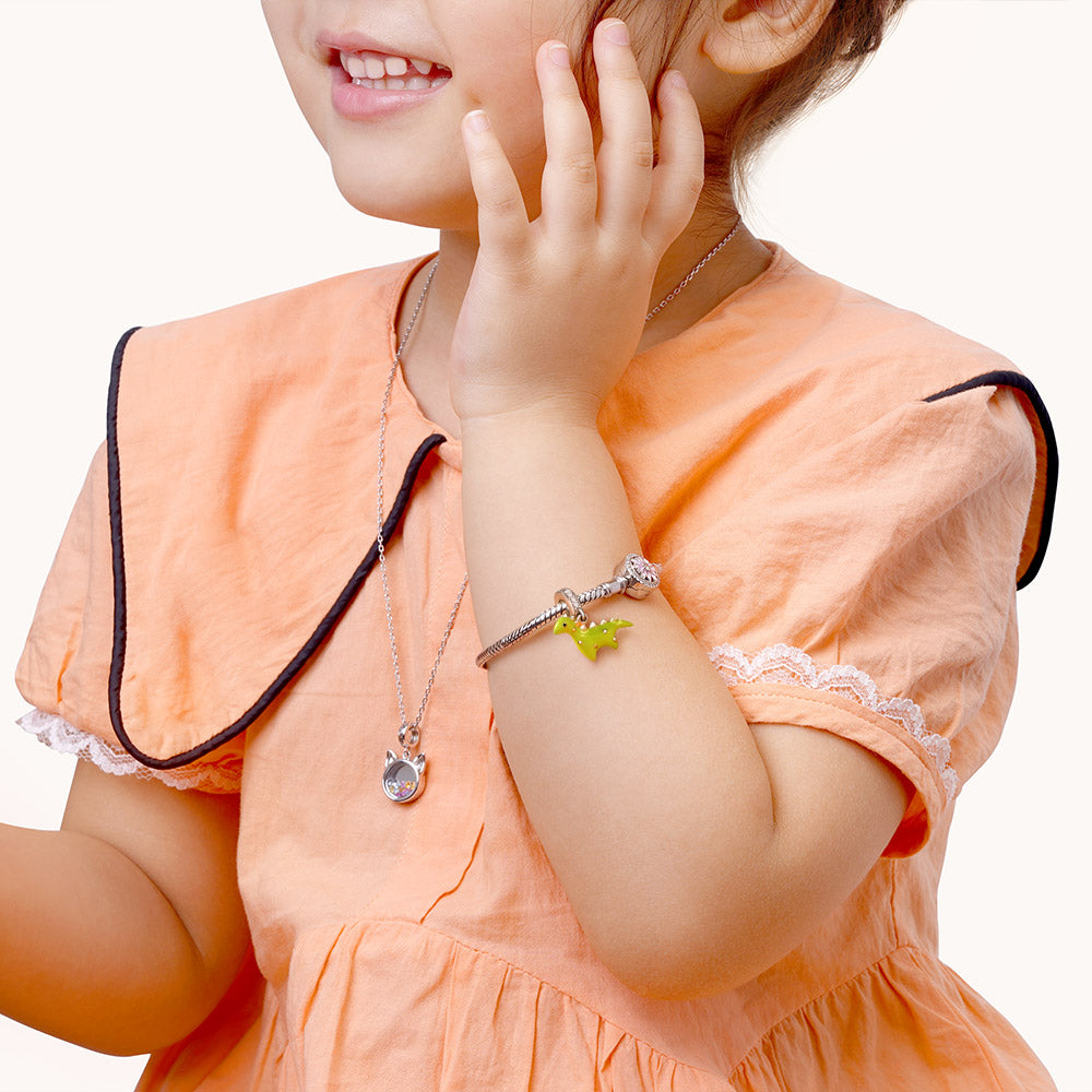 Gnoce "You are Delicious" 925 Sterling Silver Green Enamelled Dinosaur Pendant Charm_4