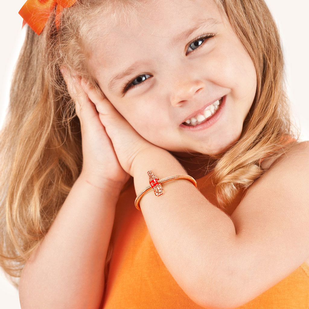 Gnoce "Taste The Feeling" S925 Sterling Silver 18k Rose Gold Palted Cola Charm with Red CZ Stone Fit Bracelet_4