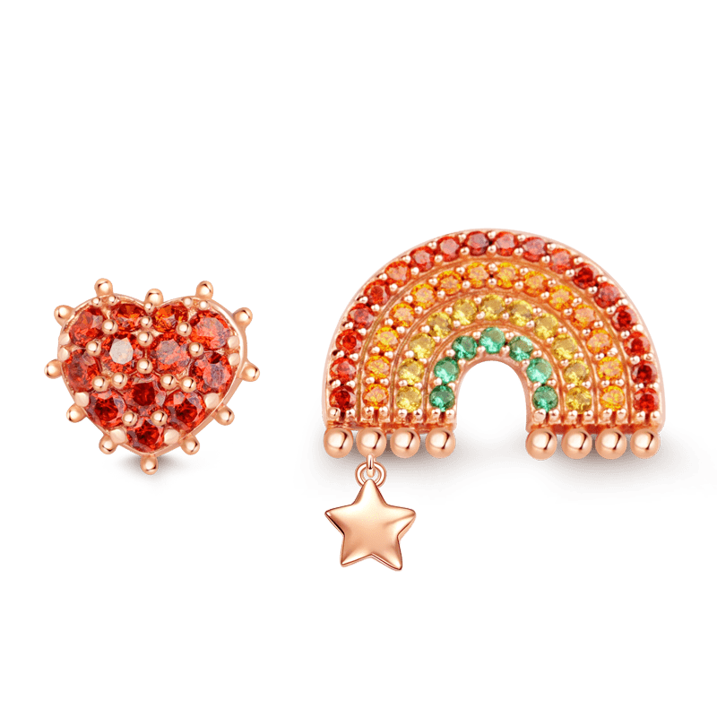 Gnoce "You Are My Sunshine" Rainbow Stud Earrings Asymmetric Earring Set Sterling Silver 18k Rose Gold Plated_1