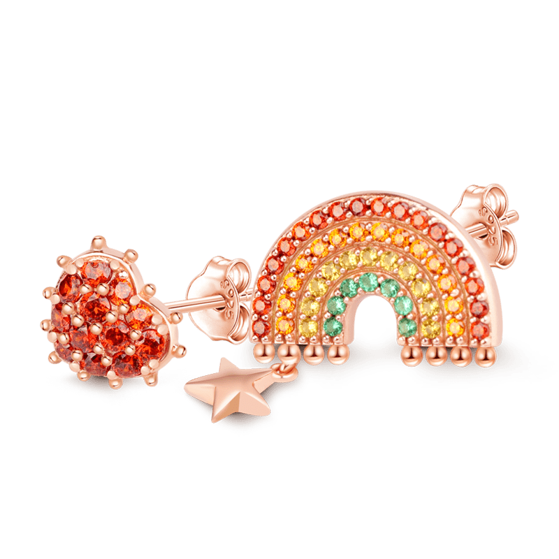 Gnoce "You Are My Sunshine" Rainbow Stud Earrings Asymmetric Earring Set Sterling Silver 18k Rose Gold Plated_2