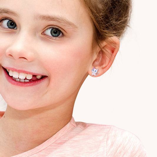 White Cat Wears Flower Stud Earring 925 Sterling Silver_3