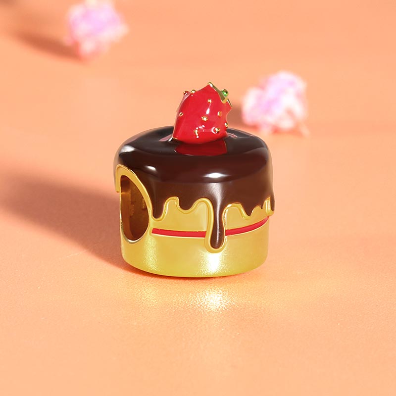 Strawberry Chocolate Cake Charm Bead Sterling Silver 18k Gold Plated_2