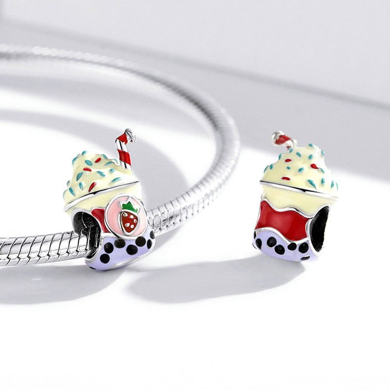 Sweet Ice Cream Milk Tea Charm Bead 925 Sterling Silver with Colorful Enamels_3