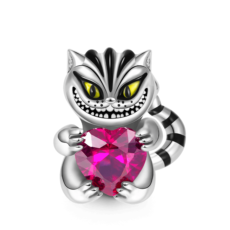 Cheshire Cat Embraces Heart Gemstone Charm Bead 925 Sterling Silver Black Plated_1