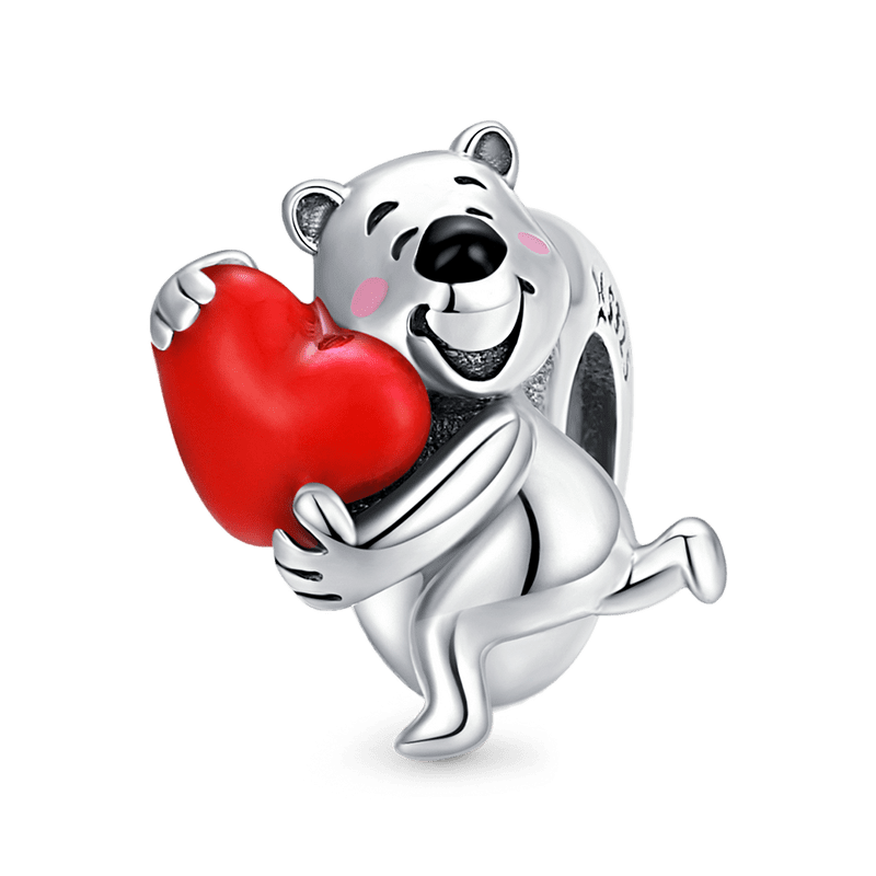 Bear Embraces Red Heart Stopper for Charm Bracelets 925 Sterling Silver_1