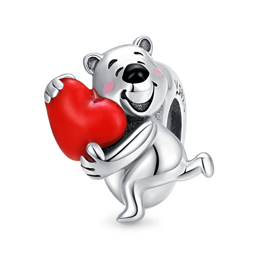 Bear Embraces Red Heart Stopper for Charm Bracelets 925 Sterling Silver_1