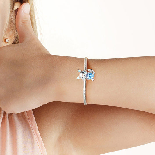 Arctic Fox Embraces Heart Gemstone Charm Bead 925 Sterling Silver_4