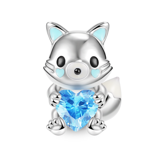 Arctic Fox Embraces Heart Gemstone Charm Bead 925 Sterling Silver_1