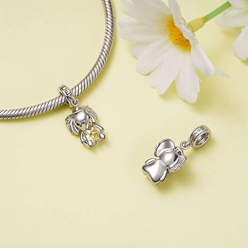 Gnoce Elephant Embraces Heart Gem Pendant Dangle Charm_3