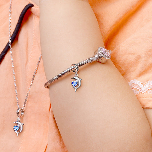 Gnoce Dolphin Embraces Heart Gem Pendant Dangle Charm_5