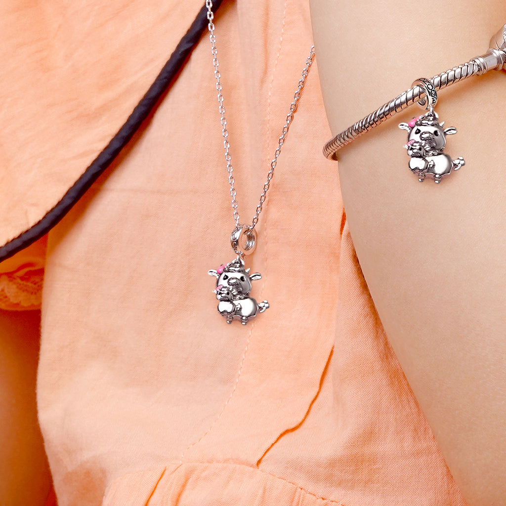 Gnoce Embrace Love Cow & Baby Pendant Dangle Charm_4