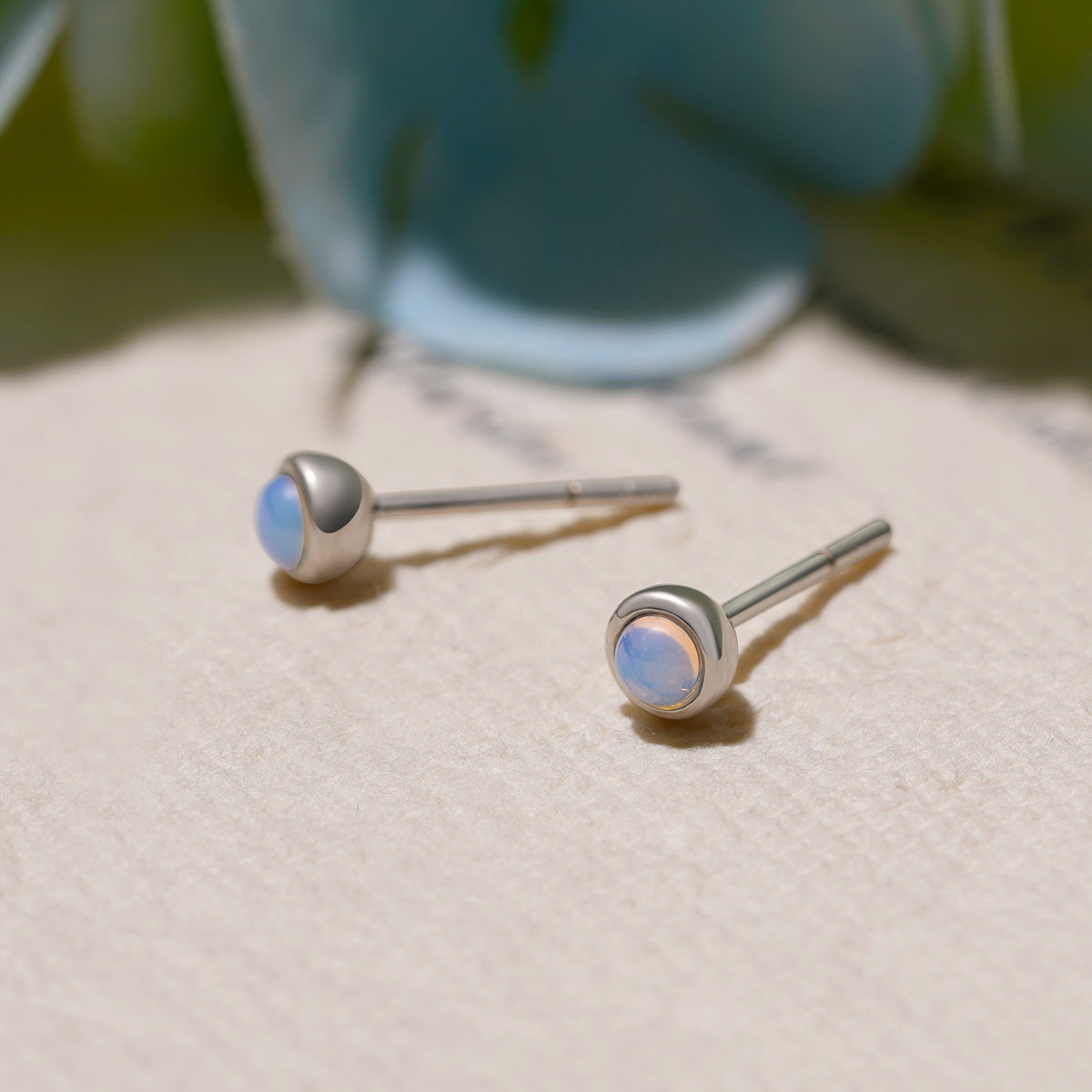 Gnoce Sparkling Moonstone Basic Stud Earrings_2