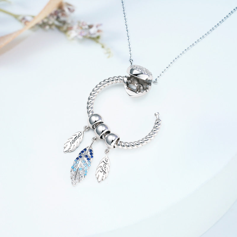 Openable O Pendant with Personalized Feathers Dangle Necklace 925 Sterling Silver_4