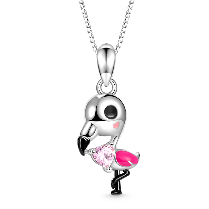 Gnoce Flamingo Embraces Heart Gem Necklace_1