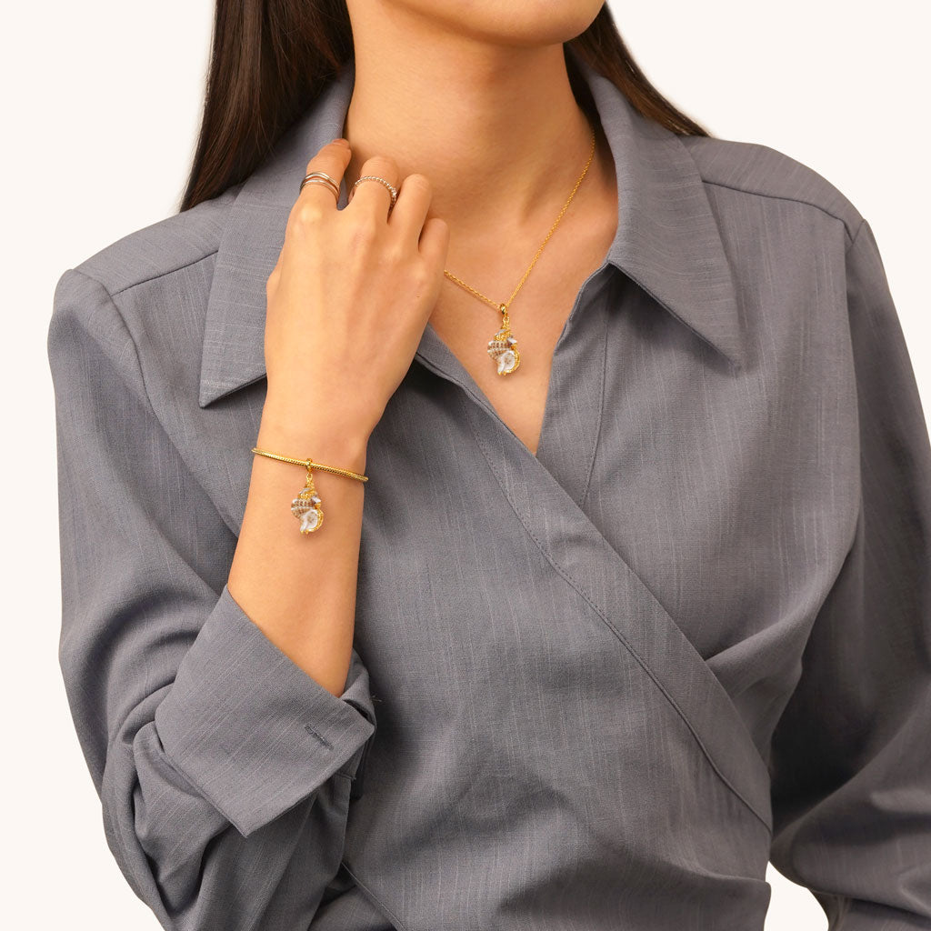 Gnoce Natural Shell Conch Pendant Dangle Charm_4