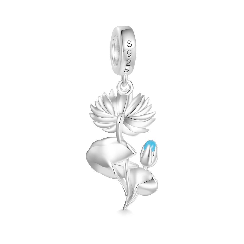 Gnoce Temple of Flora Blue Egyptian Water Lily Pendant Dangle Charm_2