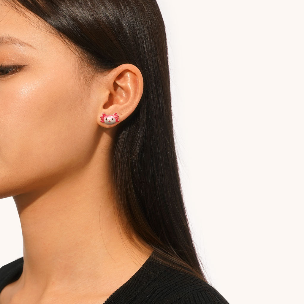 Gnoce Pink Mexican Axolotol Stud Earrings_4