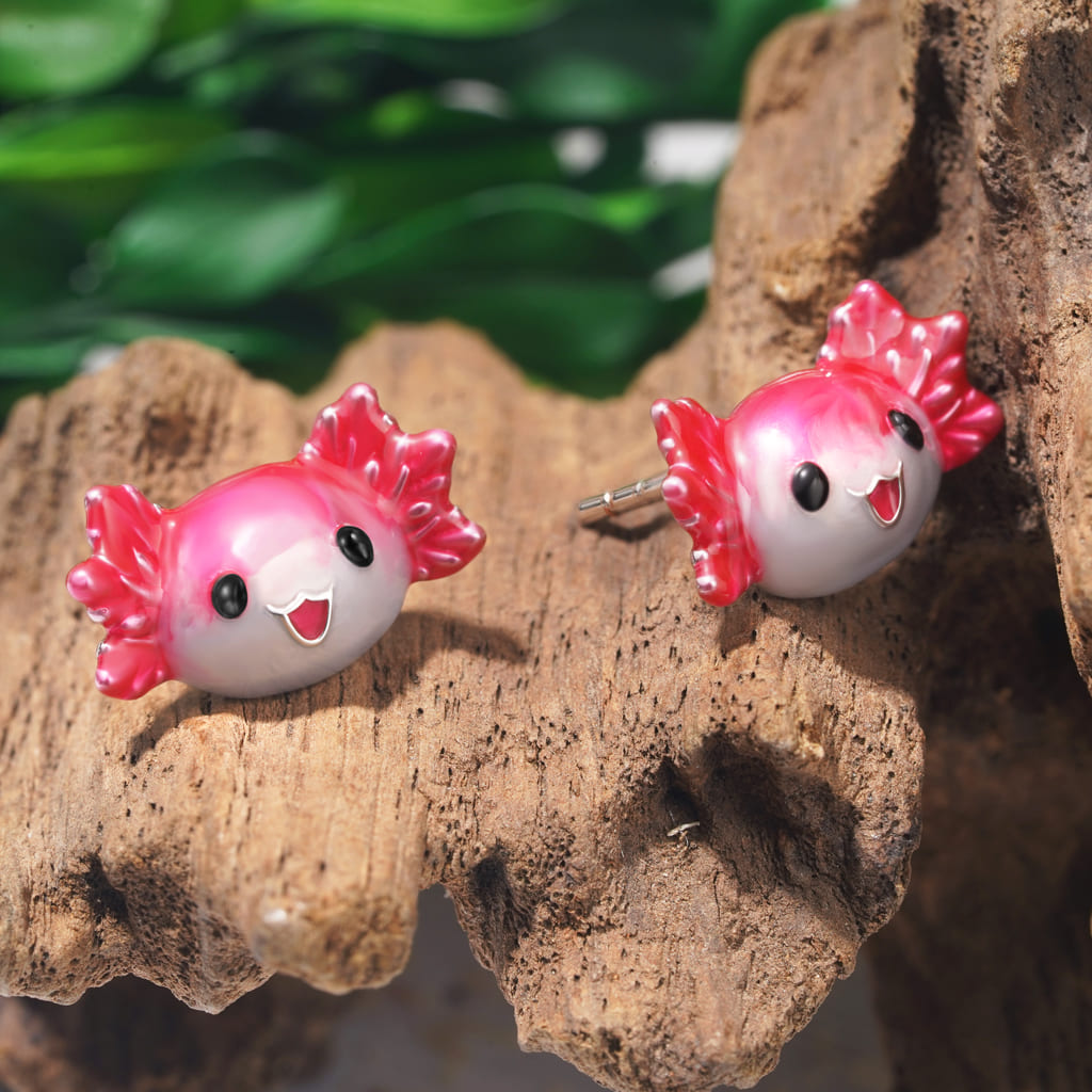 Gnoce Pink Mexican Axolotol Stud Earrings_3